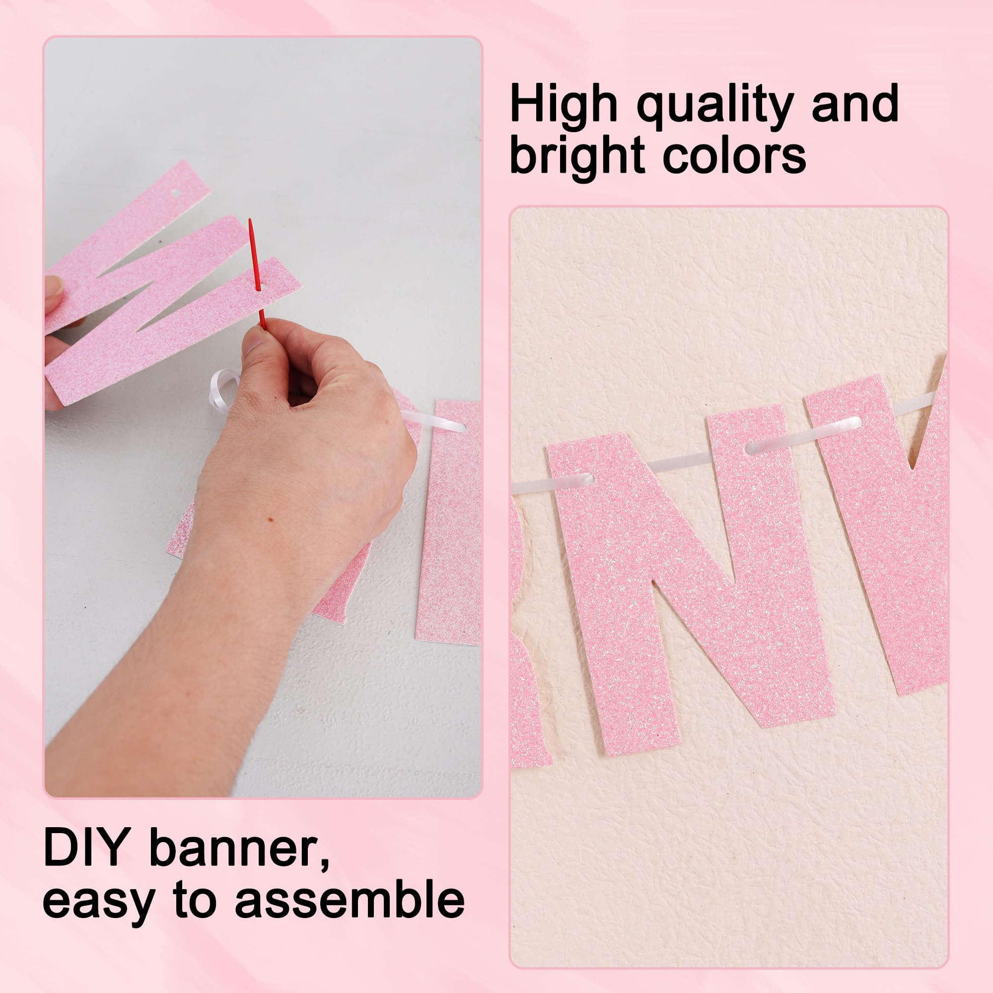 BEISHIDA Glitter Dark Pink DIY Letter Banner Kit – 111 Letters & Numbers, 3 Ropes, 2 Threading Devices