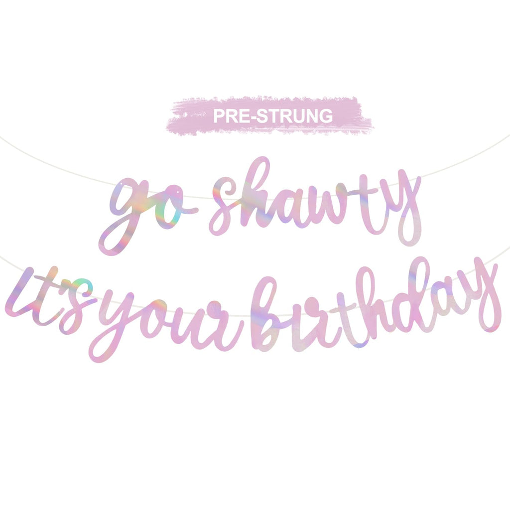 BEISHIDA Double-Sided Rainbow Birthday Banner 11.4ft – Pre-Strung Glitter Go Shawty It's Your Birthday Sign, Hip Hop Theme Party Decor