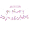 BEISHIDA Double-Sided Rainbow Birthday Banner 11.4ft – Pre-Strung Glitter Go Shawty It's Your Birthday Sign, Hip Hop Theme Party Decor
