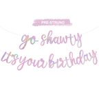 BEISHIDA Double-Sided Rainbow Birthday Banner 11.4ft – Pre-Strung Glitter Go Shawty It's Your Birthday Sign, Hip Hop Theme Party Decor