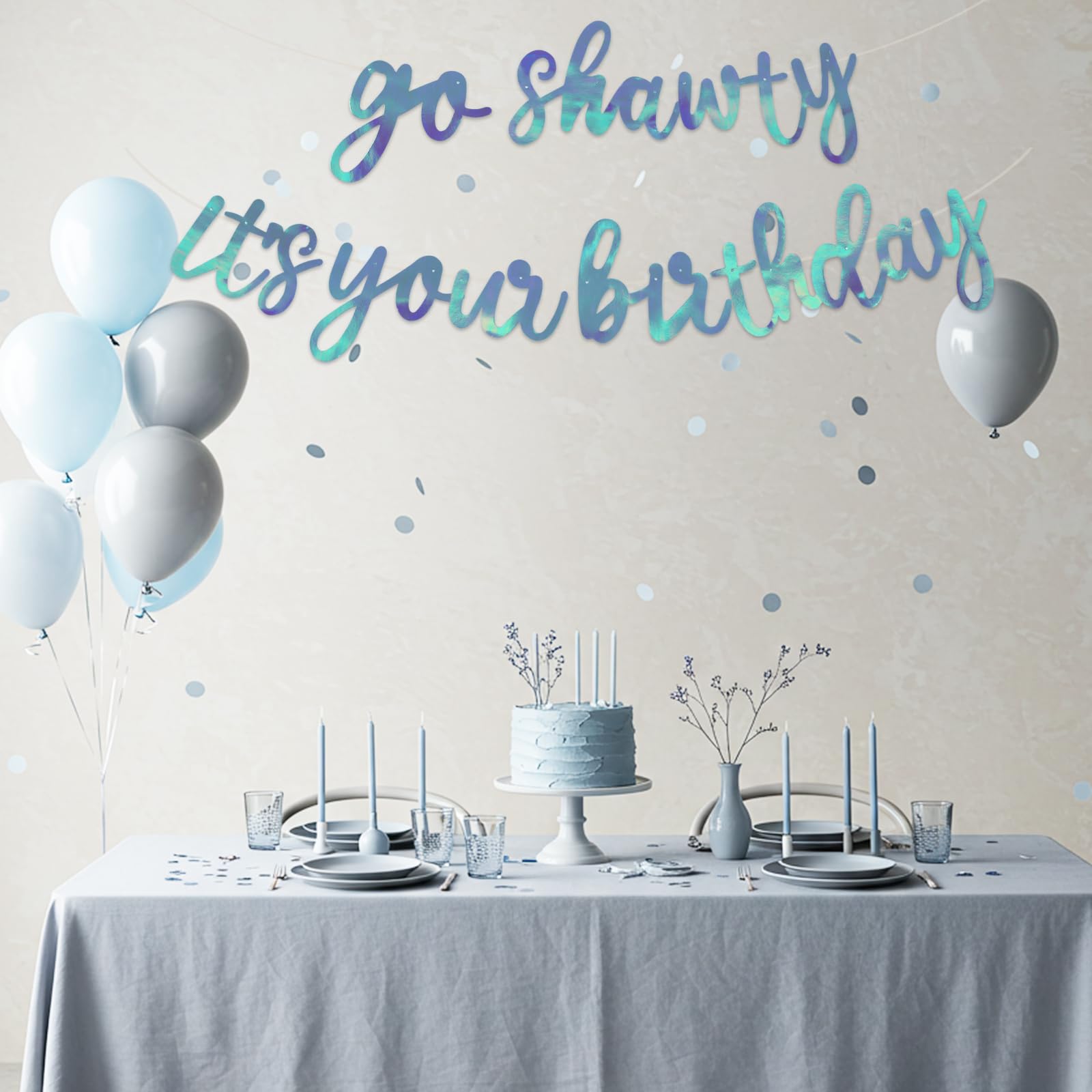 BEISHIDA Double-Sided Rainbow Blue Go Shawty It's Your Birthday Banner – 11.4 ft, Pre-String Glitter Party Sign