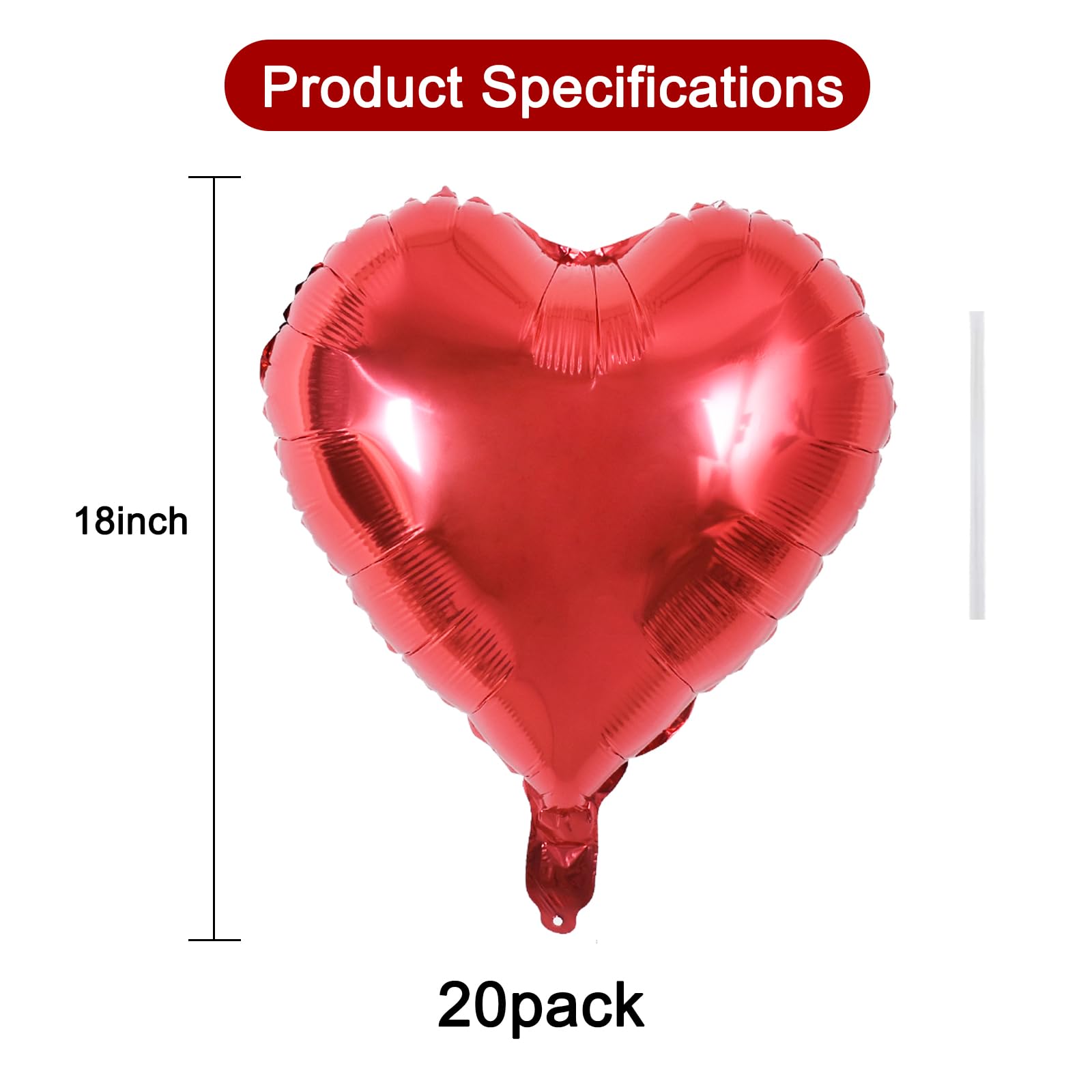 BEISHIDA 20 Pcs 18-Inch Red Heart Balloons – Romantic Foil Balloons for Proposals, Valentine’s Day, Weddings