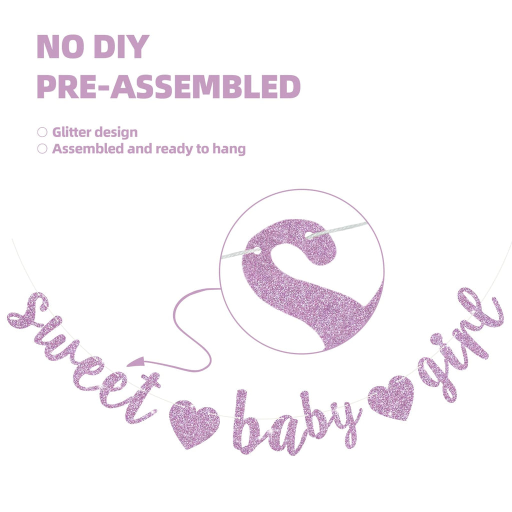 BEISHIDA Light Purple Glitter Girl Baby Banner – Pre-Strung, No DIY, Ready to Hang