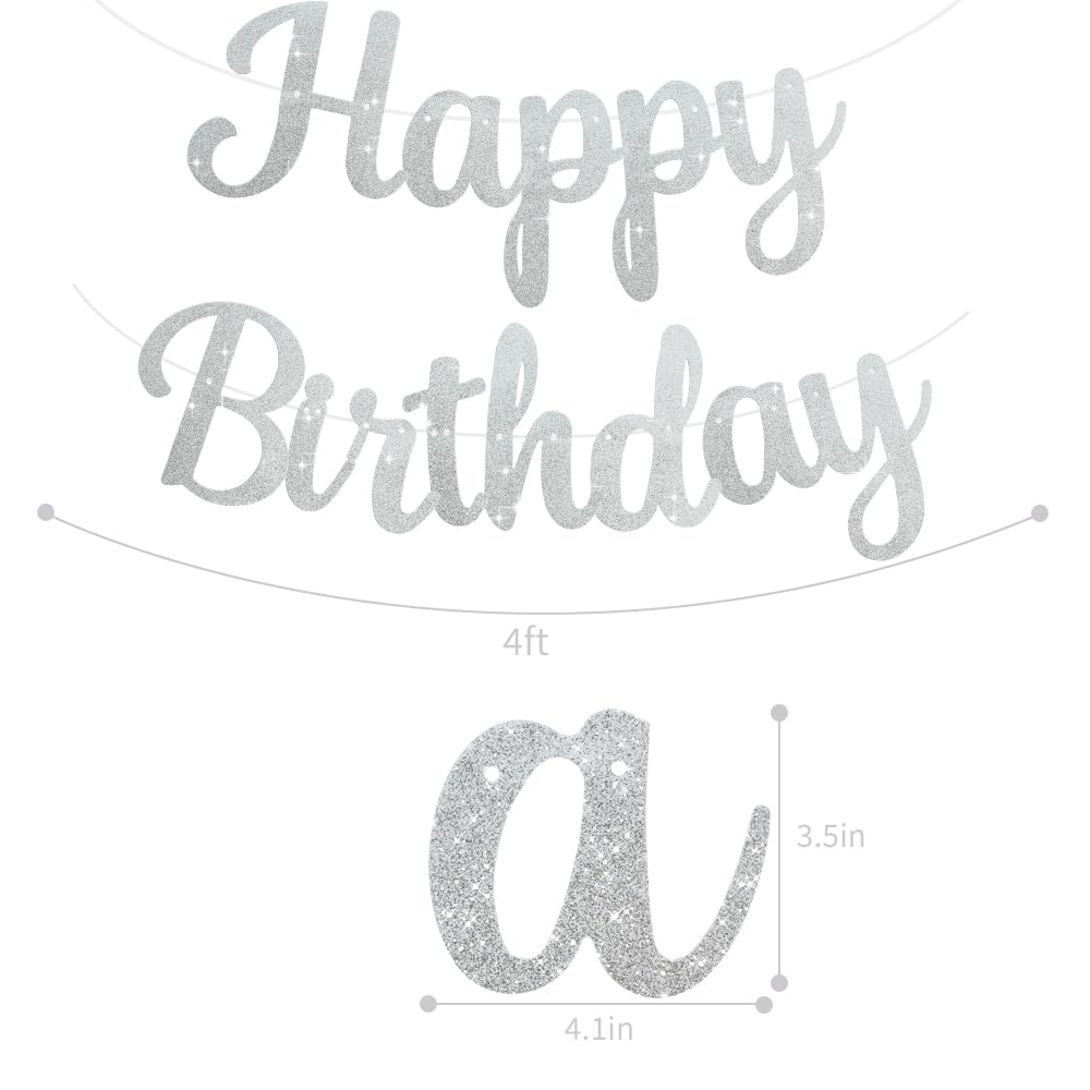 BEISHIDA Silver Glitter Birthday Banner - No DIY, 10 Feet, Pre-Strung Backdrop