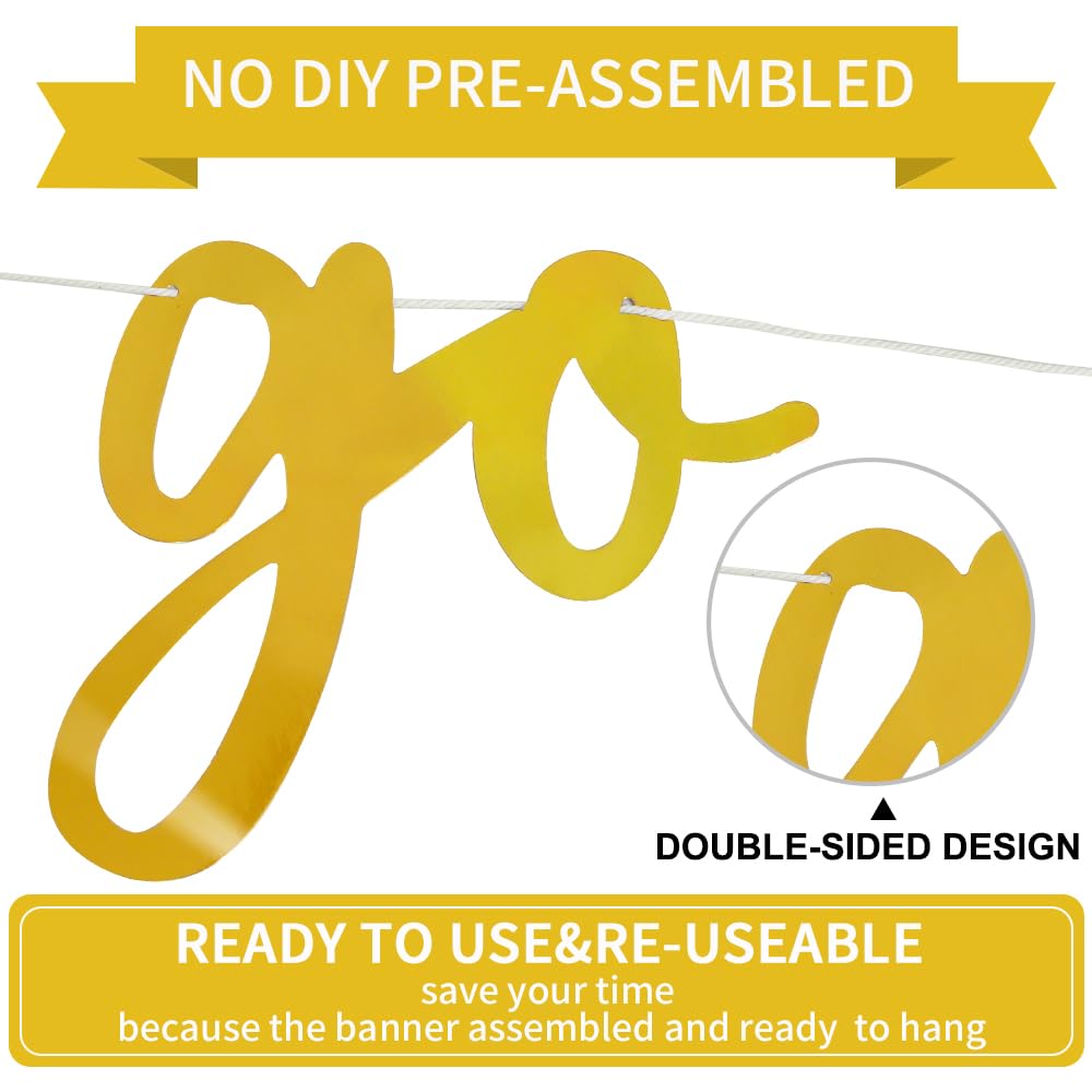 BEISHIDA Double-Sided Gold Go Shawty Birthday Banner, 11.4ft, Pre-Strung Glitter Party Sign