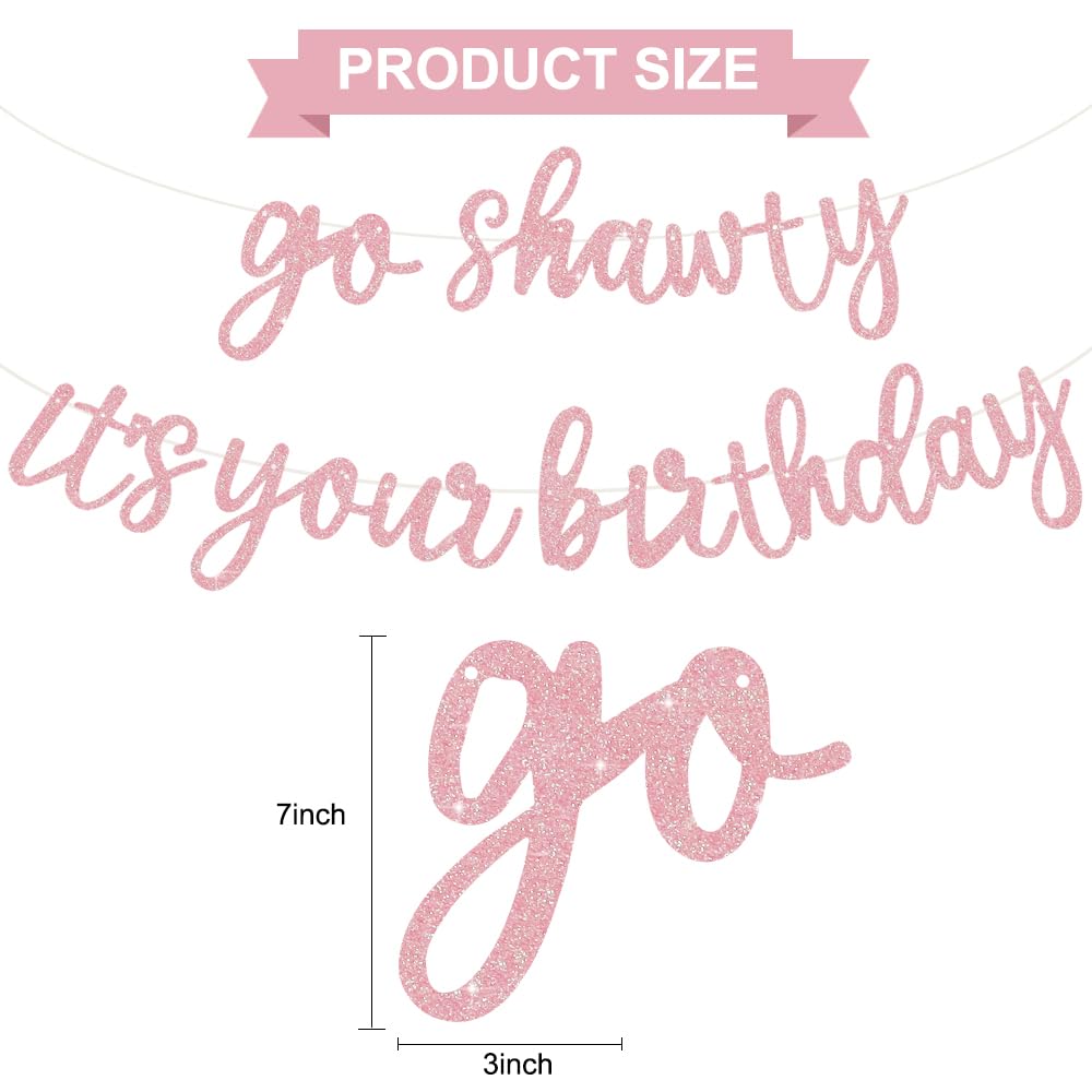 BEISHIDA Dark Pink Go Shawty Banner - Pre-Strung Glitter Birthday Sign 11.4ft