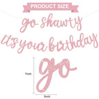 BEISHIDA Dark Pink Go Shawty Banner - Pre-Strung Glitter Birthday Sign 11.4ft