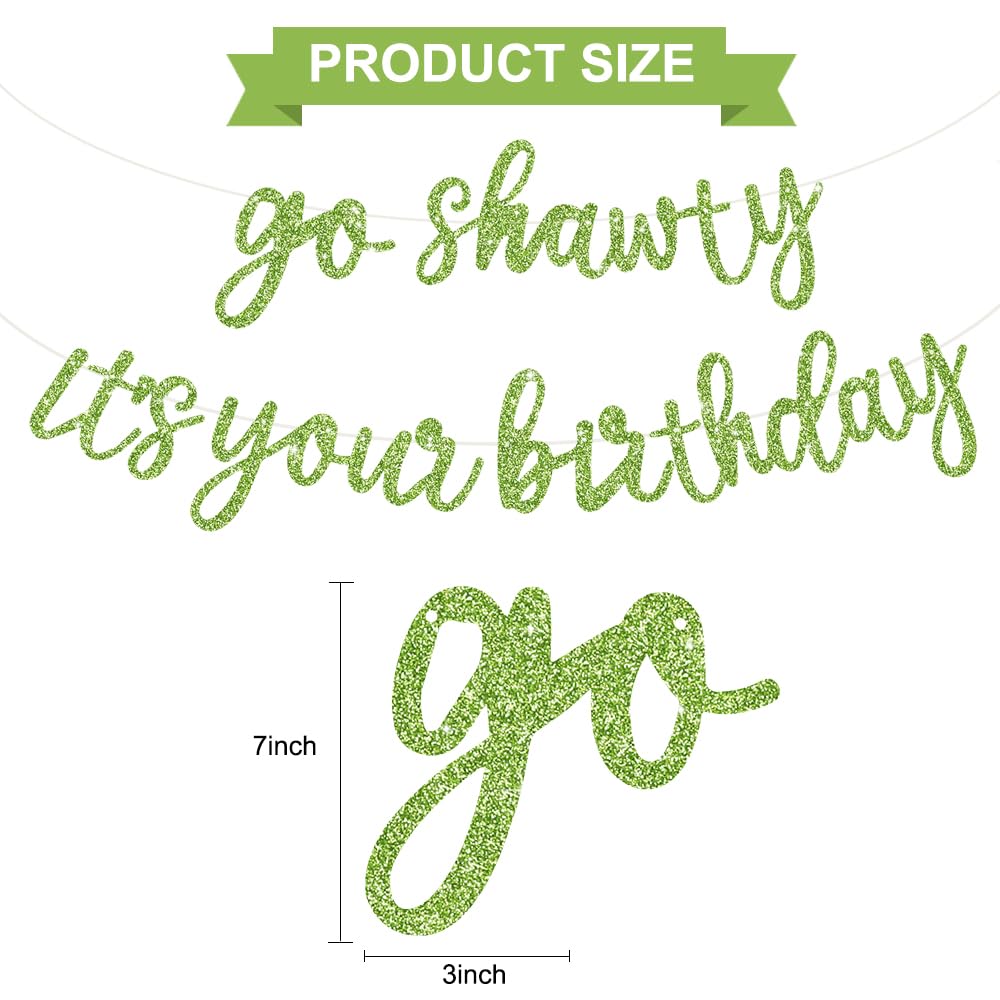 BEISHIDA Grass Green Go Shawty It's Your Birthday Banner – 11.4ft, Pre-Strung Glitter Party Sign