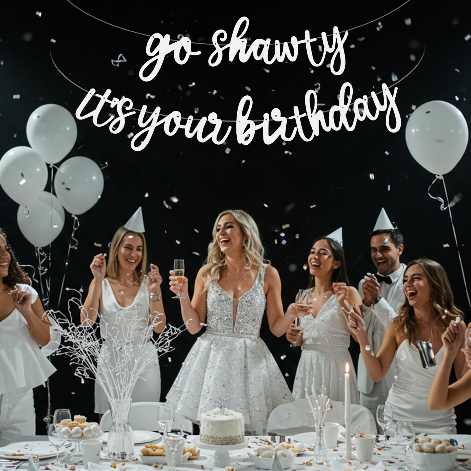 BEISHIDA Glitter White Go Shawty Birthday Banner – 11.4Ft Pre-Strung Hip Hop Theme