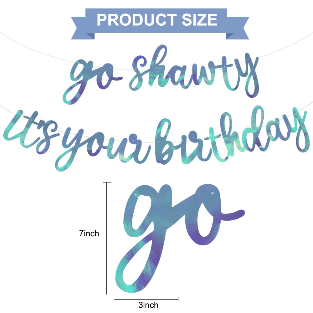 BEISHIDA Double-Sided Rainbow Blue Go Shawty It's Your Birthday Banner – 11.4 ft, Pre-String Glitter Party Sign