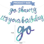 BEISHIDA Double-Sided Rainbow Blue Go Shawty It's Your Birthday Banner – 11.4 ft, Pre-String Glitter Party Sign