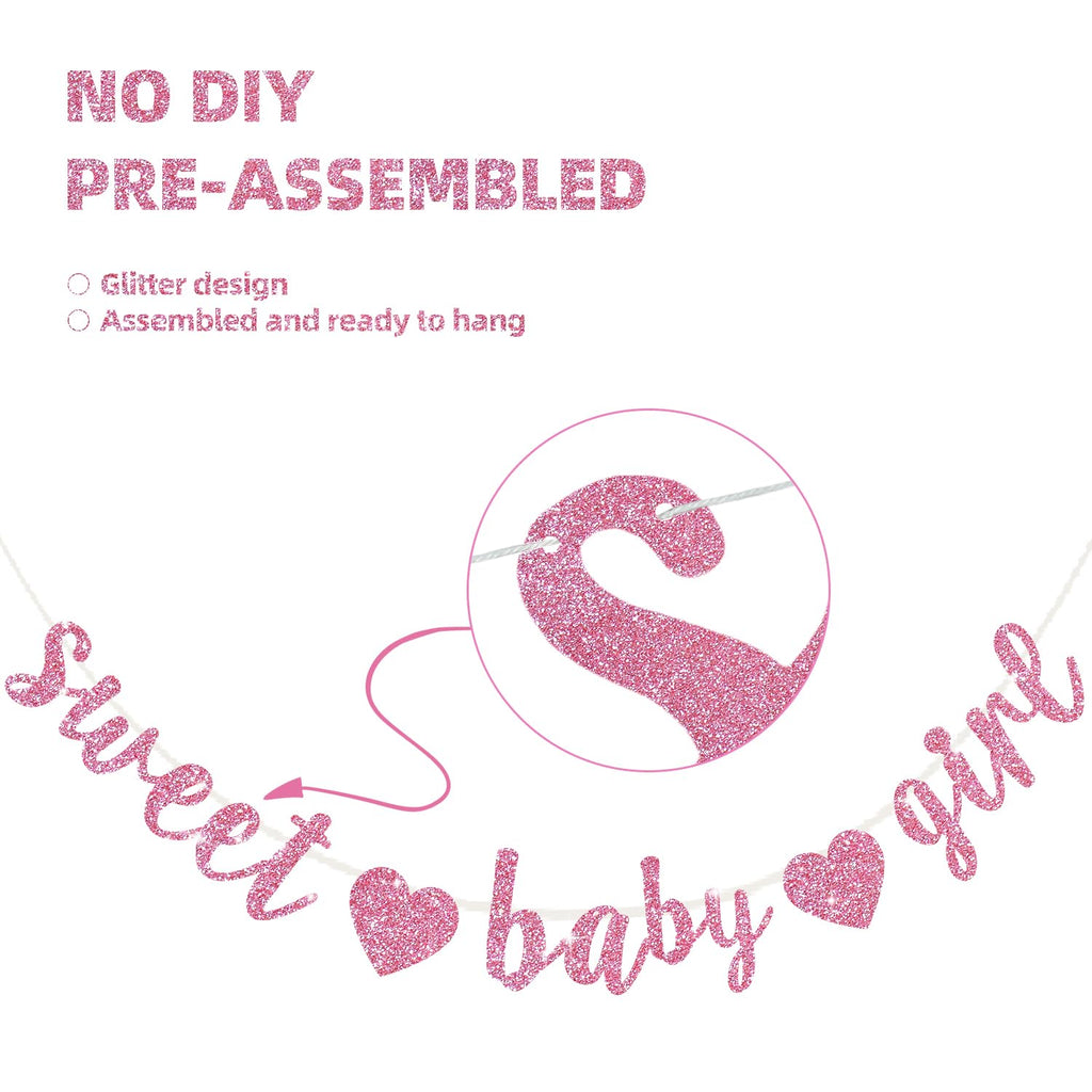 BEISHIDA Pink Glitter Girl Baby Banner – Pre-Strung No-DIY Party Decor for Girls