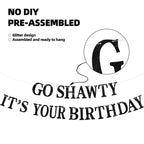 BEISHIDA Black Go Shawty Birthday Banner - Pre-Strung Glitter Hip Hop Decor (No DIY)