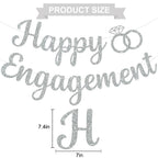 BEISHIDA Glitter Happy Engagement Banner - Pre-Strung Silver Party Decor