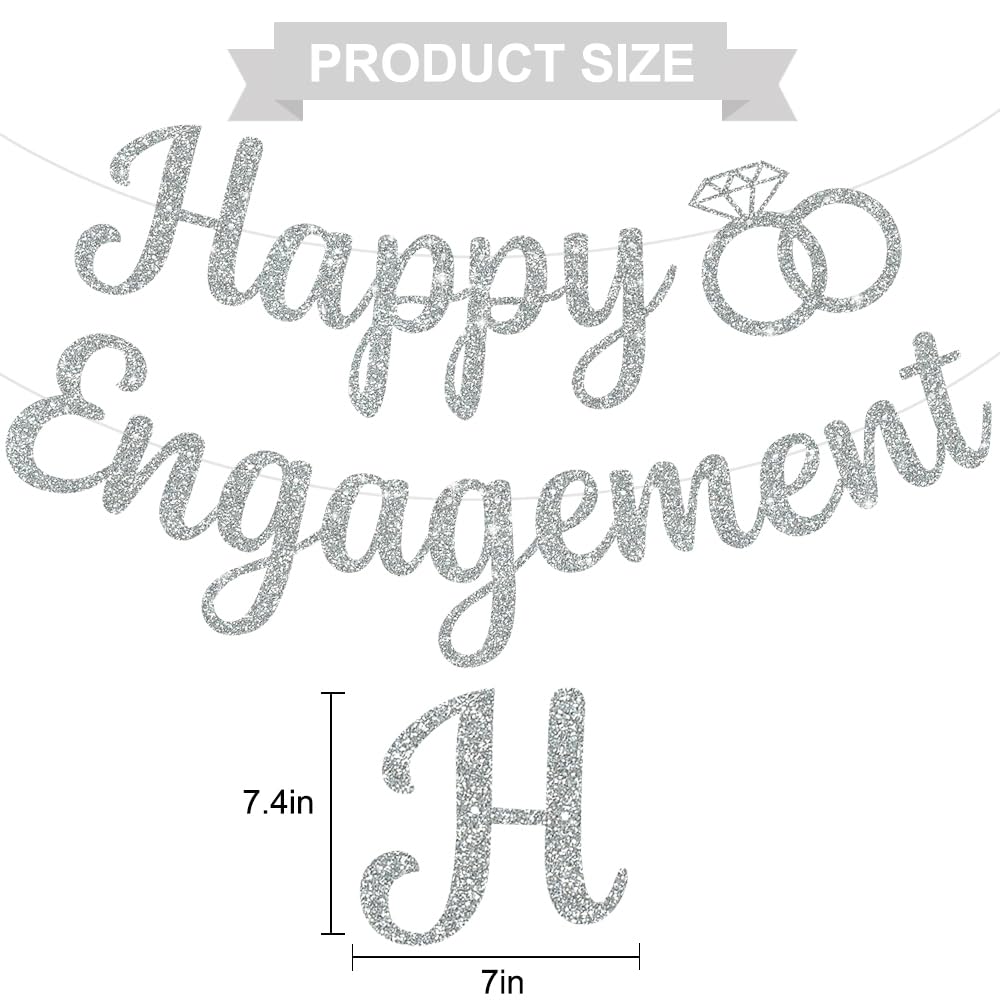 BEISHIDA Glitter Happy Engagement Banner - Pre-Strung Silver Party Decor
