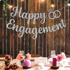 BEISHIDA Glitter Happy Engagement Banner - Pre-Strung Silver Party Decor