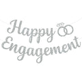 BEISHIDA Glitter Happy Engagement Banner - Pre-Strung Silver Party Decor