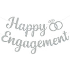 BEISHIDA Glitter Happy Engagement Banner - Pre-Strung Silver Party Decor