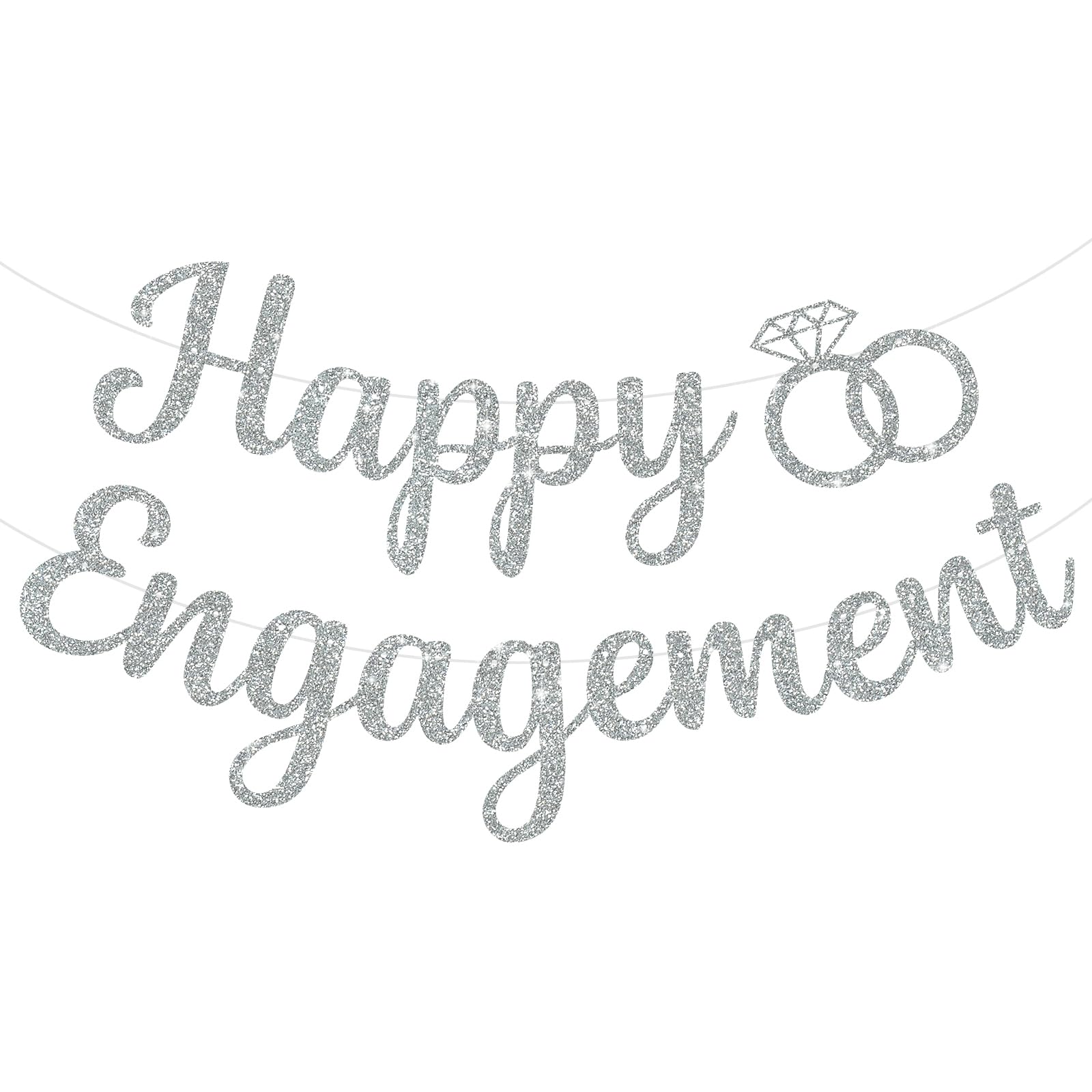 BEISHIDA Glitter Happy Engagement Banner - Pre-Strung Silver Party Decor
