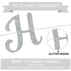 BEISHIDA Glitter Happy Engagement Banner - Pre-Strung Silver Party Decor