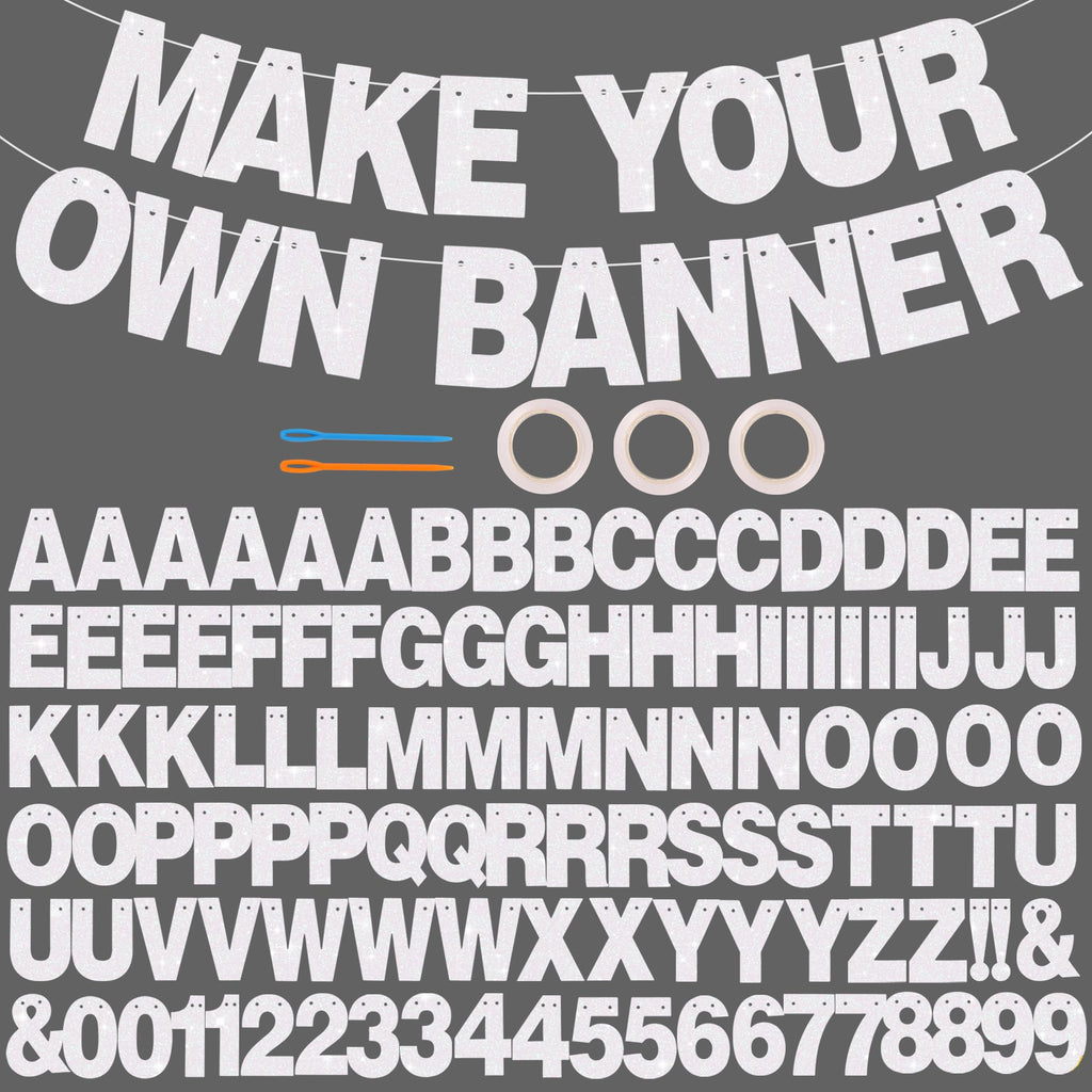 BEISHIDA 116 PCS Glitter Color White DIY Letter Banner Kit – 111 Letters & 3 Ropes for Birthday, Wedding, Graduation