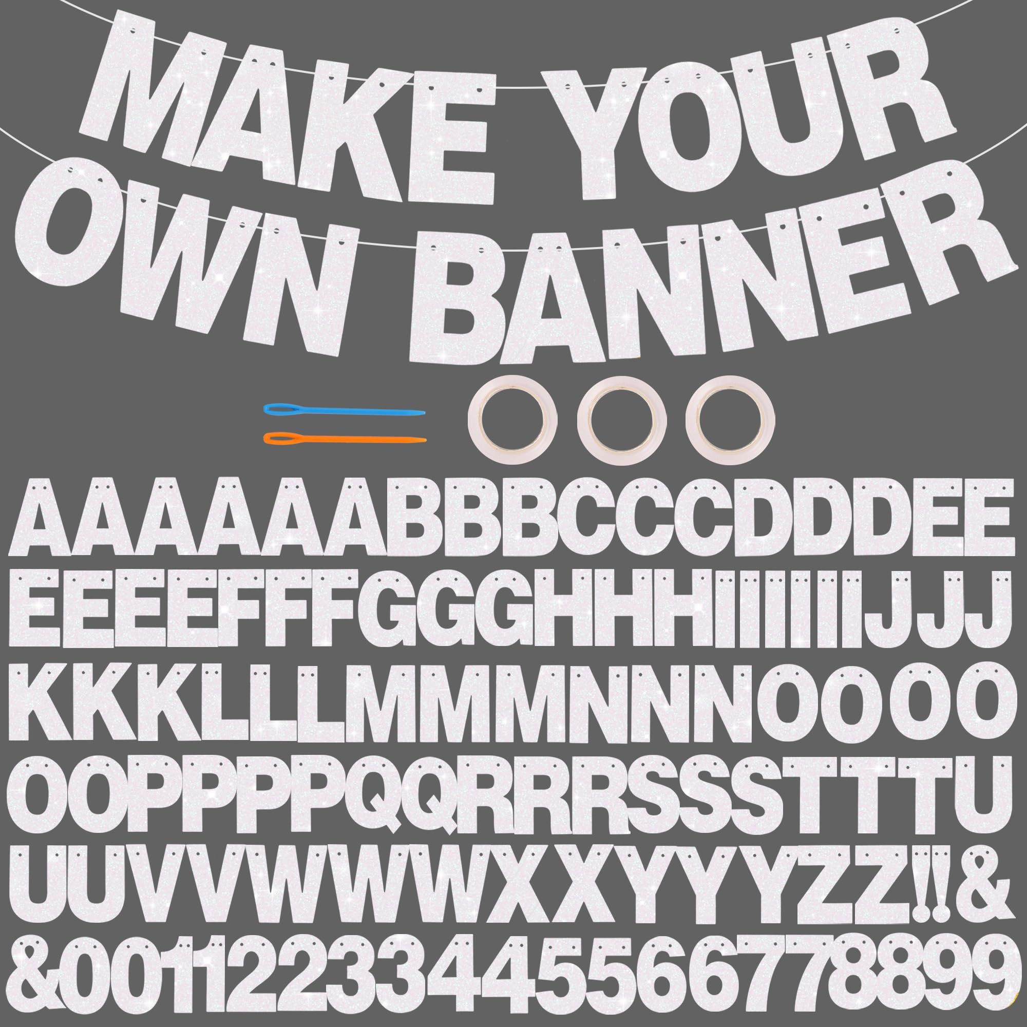 BEISHIDA 116 PCS Glitter Color White DIY Letter Banner Kit – 111 Letters & 3 Ropes for Birthday, Wedding, Graduation
