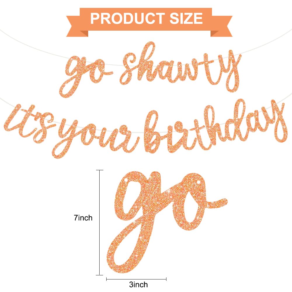BEISHIDA Glitter Light Orange Go Shawty Its Your Birthday Banner 11.4ft - Pre-Strung Hip Hop Theme Party Decor
