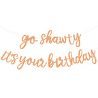BEISHIDA Glitter Light Orange Go Shawty Its Your Birthday Banner 11.4ft - Pre-Strung Hip Hop Theme Party Decor
