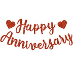 BEISHIDA Glitter Red Happy Anniversary Banner – Pre-Strung NO DIY Garland