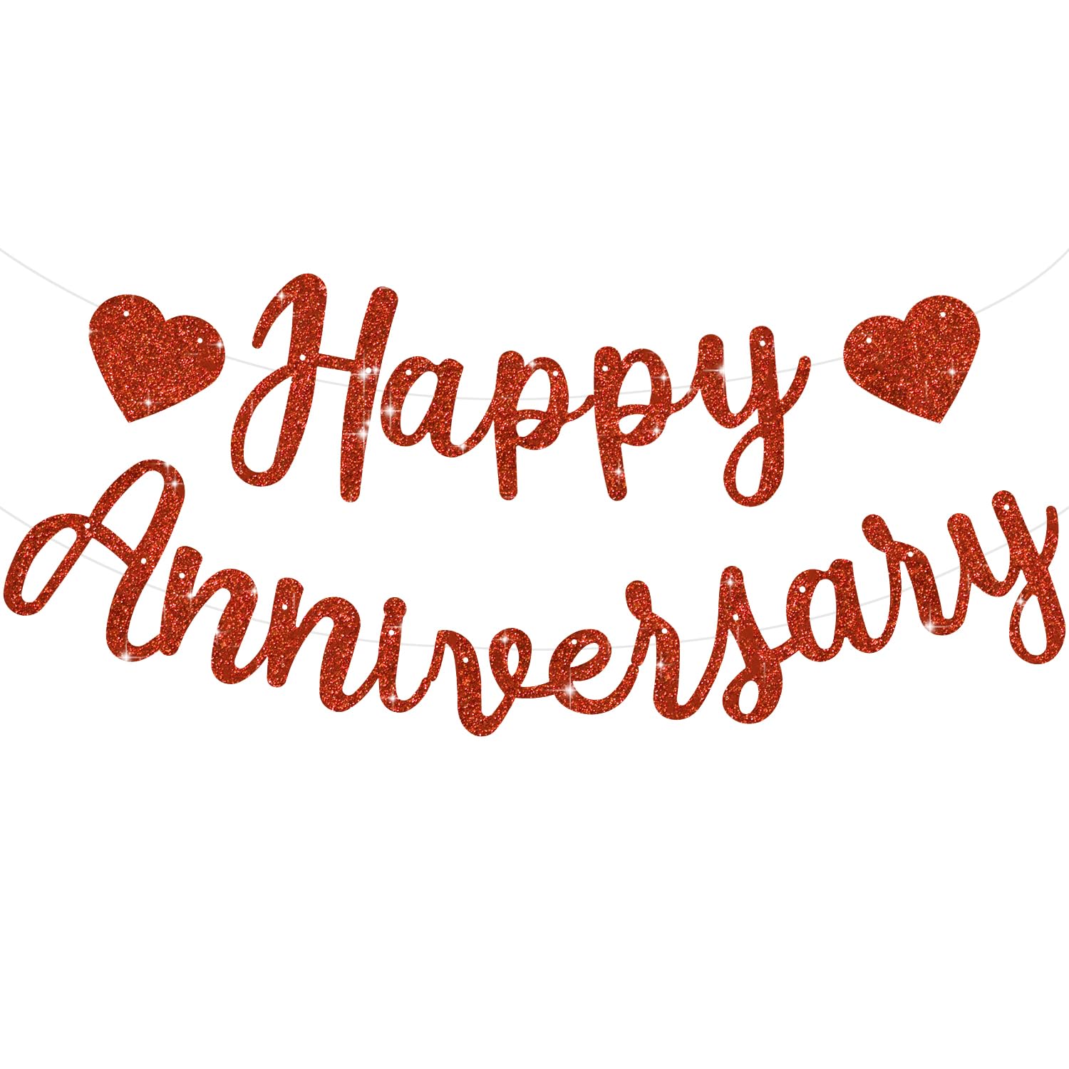 BEISHIDA Glitter Red Happy Anniversary Banner – Pre-Strung NO DIY Garland