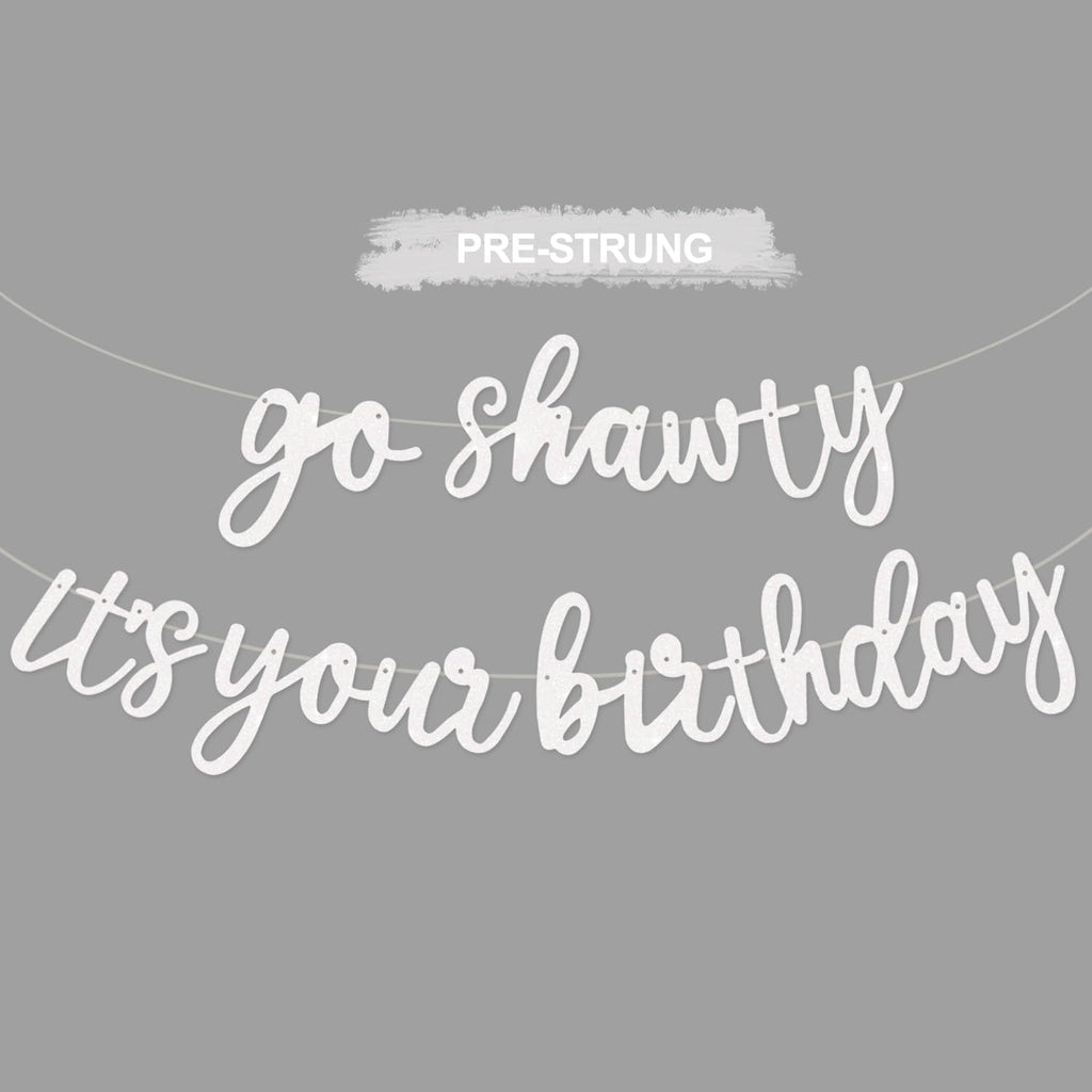 BEISHIDA Glitter White Go Shawty Birthday Banner – 11.4Ft Pre-Strung Hip Hop Theme