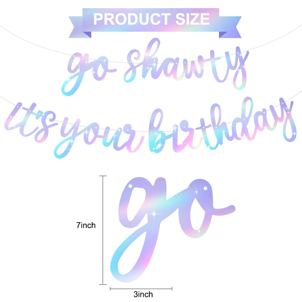 BEISHIDA Iridescent Go Shawty Banner – Pre-Strung Birthday Party Decor (Hip Hop Theme)