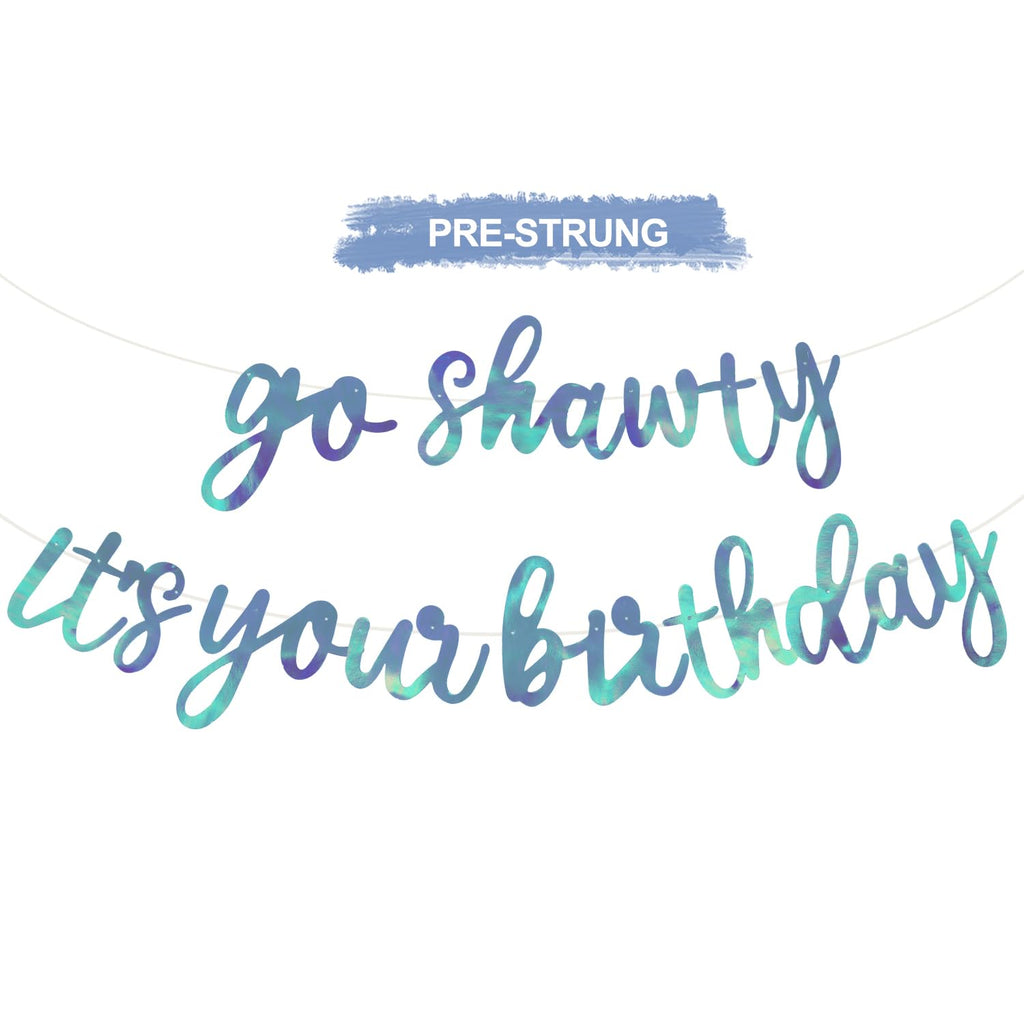 BEISHIDA Double-Sided Rainbow Blue Go Shawty It's Your Birthday Banner – 11.4 ft, Pre-String Glitter Party Sign