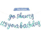 BEISHIDA Double-Sided Rainbow Blue Go Shawty It's Your Birthday Banner – 11.4 ft, Pre-String Glitter Party Sign