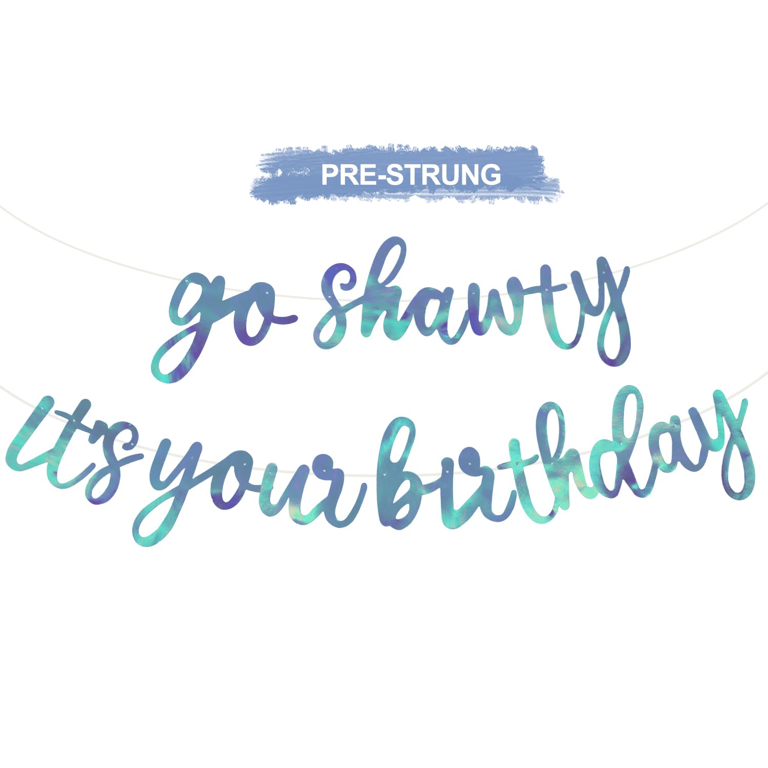 BEISHIDA Double-Sided Rainbow Blue Go Shawty It's Your Birthday Banner – 11.4 ft, Pre-String Glitter Party Sign