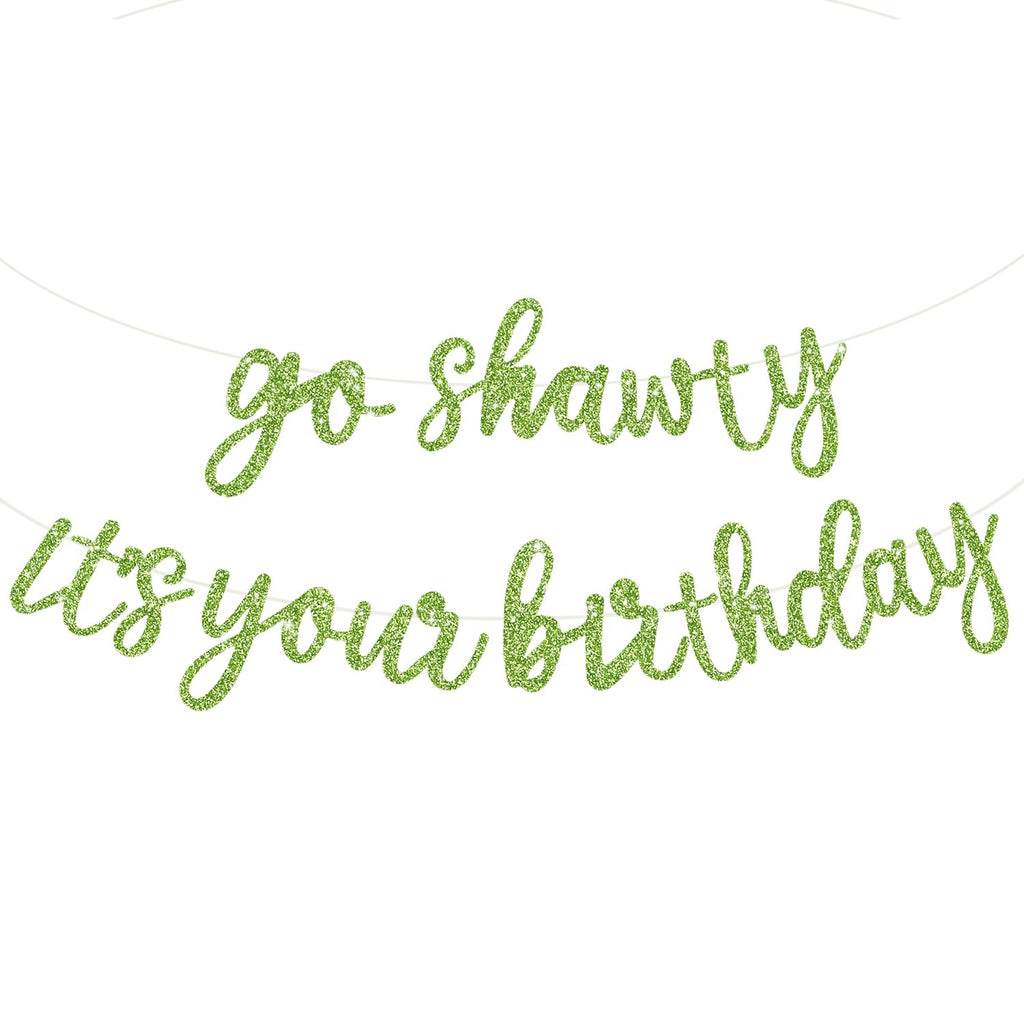 BEISHIDA Grass Green Go Shawty It's Your Birthday Banner – 11.4ft, Pre-Strung Glitter Party Sign