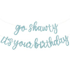 BEISHIDA Go Shawty Birthday Banner 11.4ft Baby Blue – Pre-Strung Glitter Hip Hop Theme