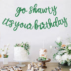 BEISHIDA Green Go Shawty It's Your Birthday Banner - Pre-Strung Glitter Hip Hop Decor