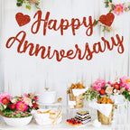 BEISHIDA Glitter Red Happy Anniversary Banner – Pre-Strung NO DIY Garland