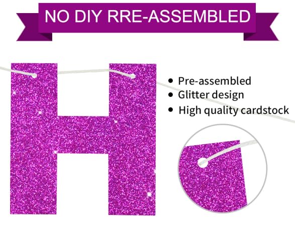 BEISHIDA Purple Happy Birthday Banner – Pre-Strung, No DIY, Gold Foil Edges