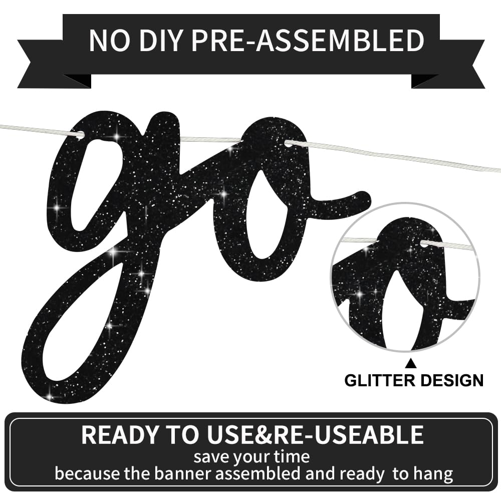 BEISHIDA Black Go Shawty Birthday Banner - Pre-Strung 11.4ft Hip Hop Glitter