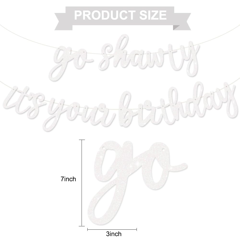 BEISHIDA Glitter White Go Shawty Birthday Banner – 11.4Ft Pre-Strung Hip Hop Theme