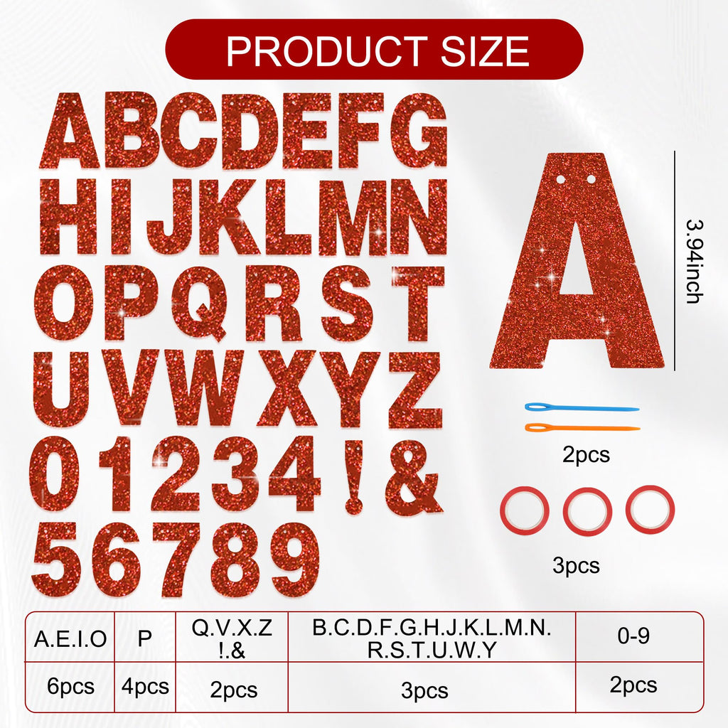 BEISHIDA 116PCS A-Z Glitter Letter Banner Kit – 111 Letters & Numbers, 3 Ropes, 2 Threading Devices