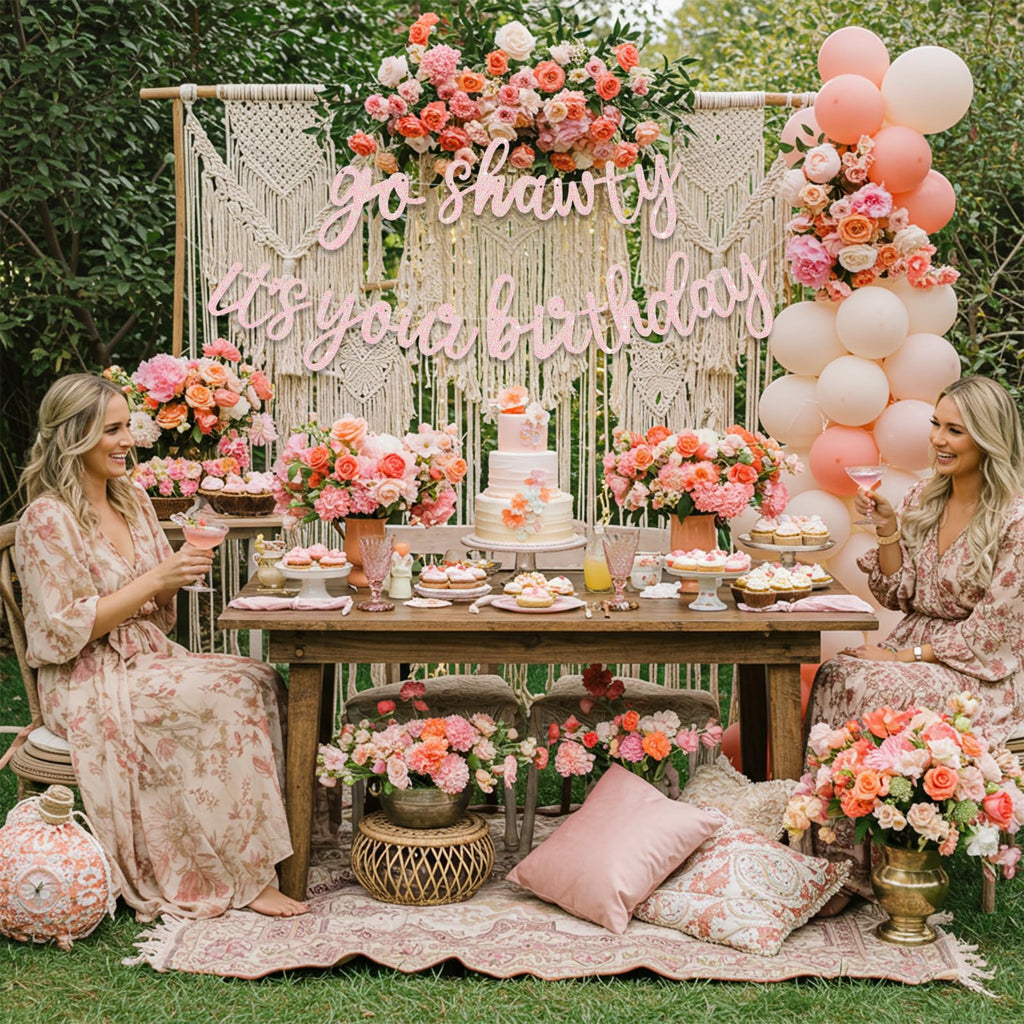 BEISHIDA Light Pink Go Shawty It's Your Birthday Banner – 11.4ft, Pre-Strung Glitter Hip Hop Theme