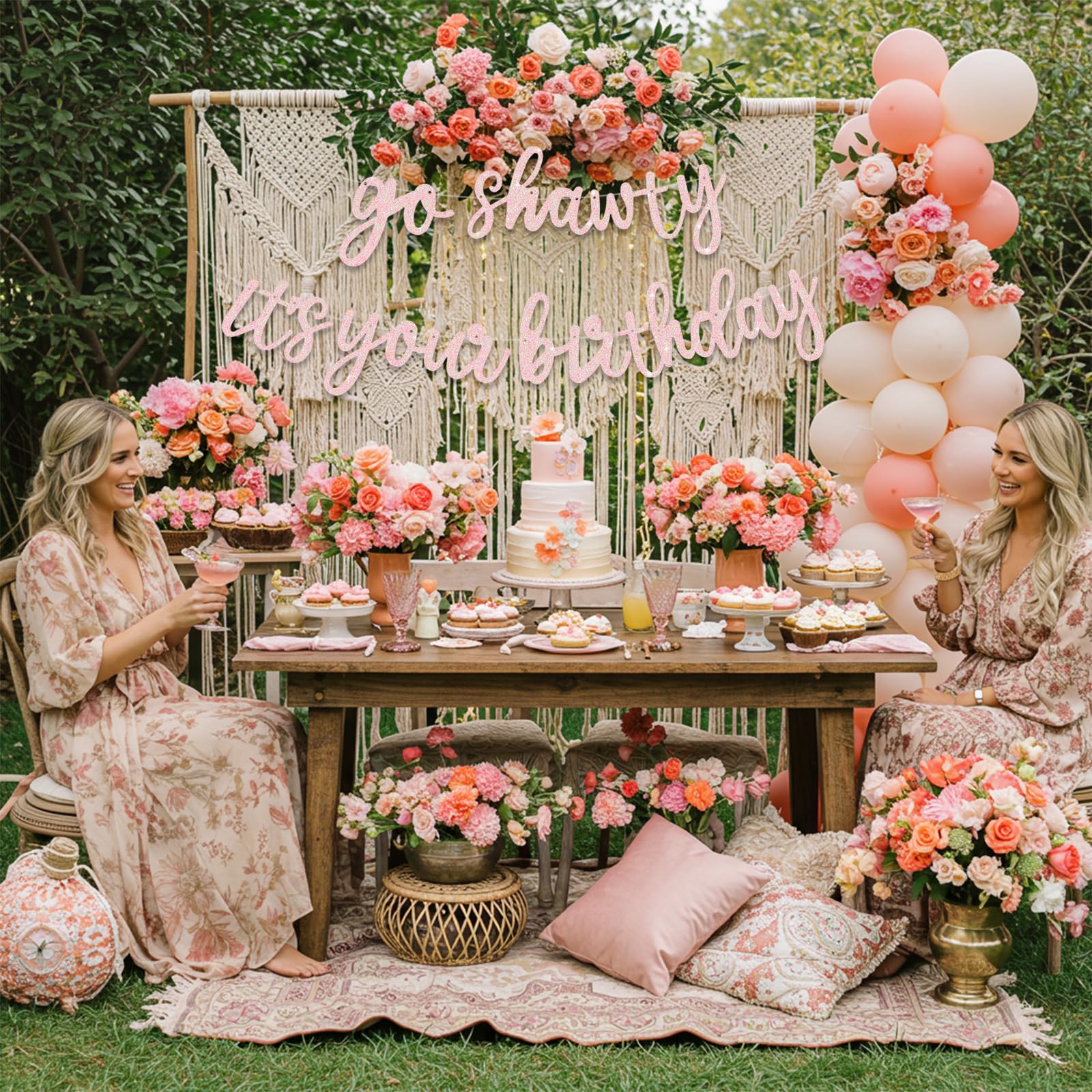 BEISHIDA Light Pink Go Shawty It's Your Birthday Banner – 11.4ft, Pre-Strung Glitter Hip Hop Theme