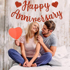 BEISHIDA Glitter Red Happy Anniversary Banner – Pre-Strung NO DIY Garland