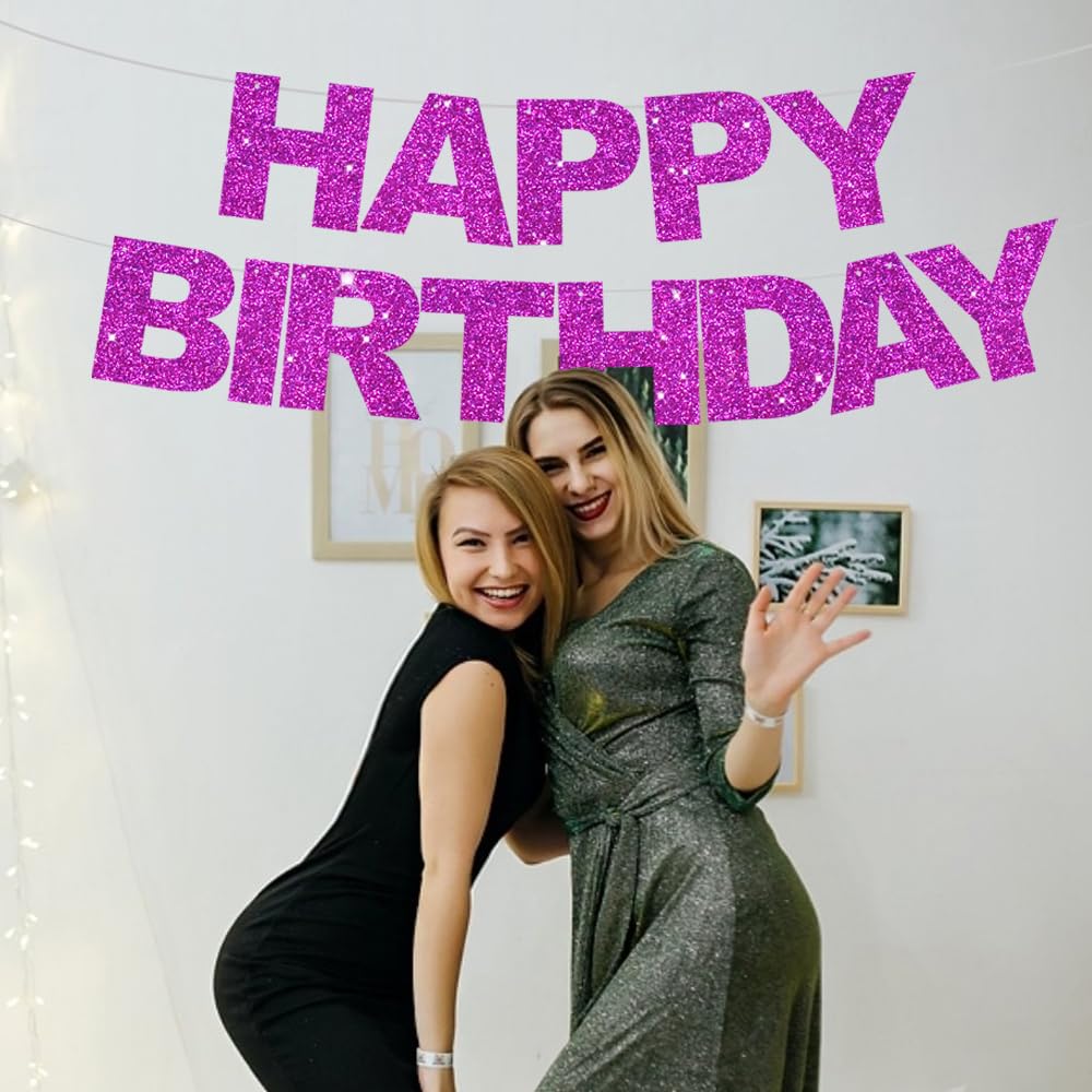 BEISHIDA Purple Happy Birthday Banner – Pre-Strung, No DIY, Gold Foil Edges