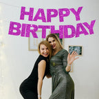 BEISHIDA Purple Happy Birthday Banner – Pre-Strung, No DIY, Gold Foil Edges