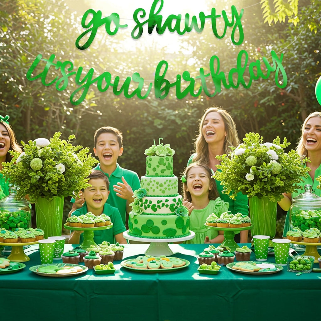 BEISHIDA Double-Sided Green Go Shawty Birthday Banner – 11.4ft, Pre-Strung, No DIY, Glitter Hip Hop Theme