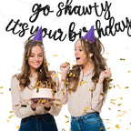 BEISHIDA Black Go Shawty Birthday Banner - Pre-Strung 11.4ft Hip Hop Glitter
